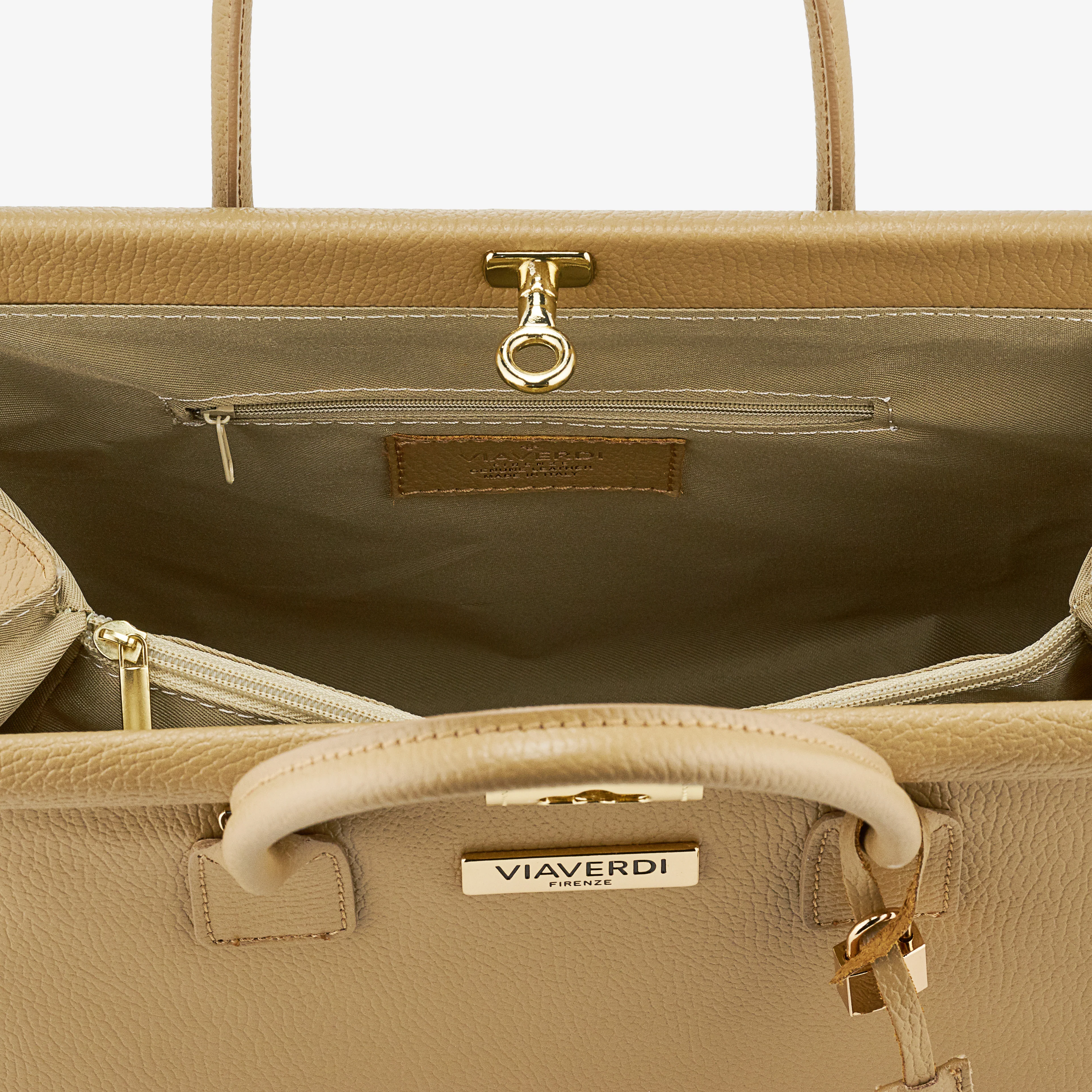 Borsa a Mano con Tracolla VIAVERDI in Pelle color Nocciola Made in Italy Linea Barga - Image 5