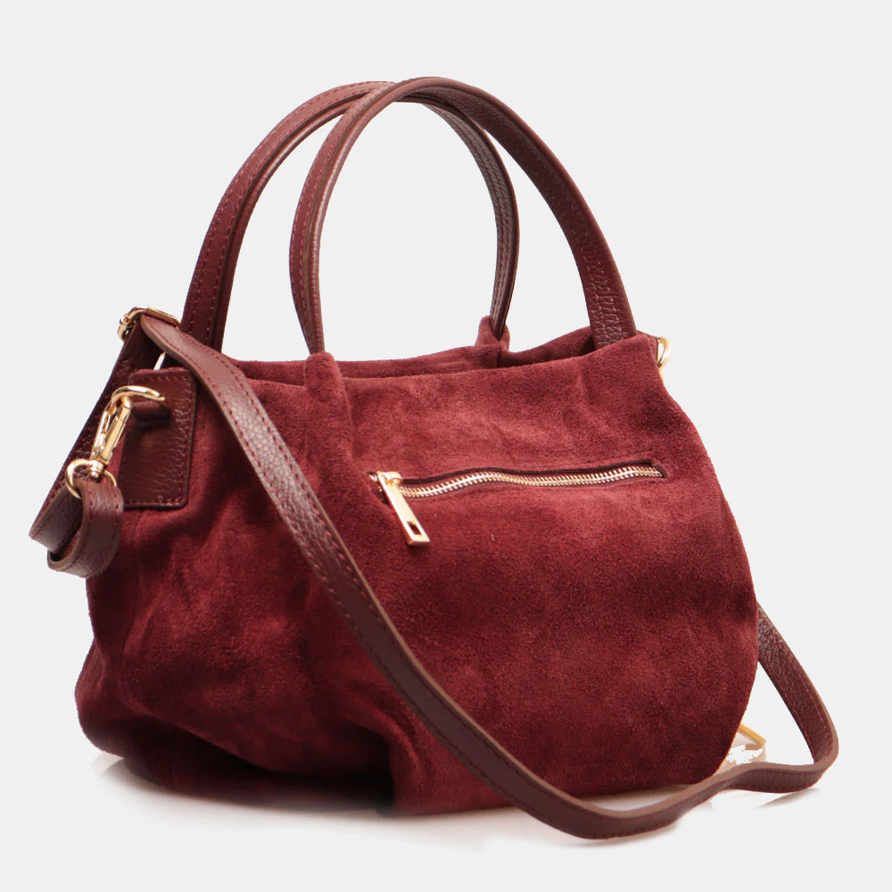 Borsa a Mano con Tracolla VIAVERDI in Camoscio Bordeaux Made in Italy linea Castiglione - Image 3