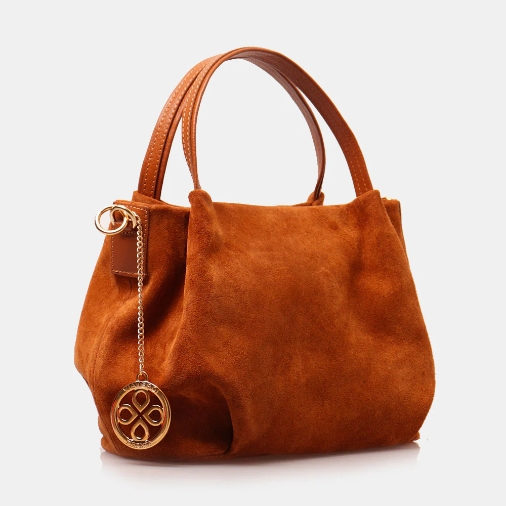 Borsa a Mano con Tracolla VIAVERDI in Camoscio color Cuoio Made in Italy linea Castiglione - Image 2