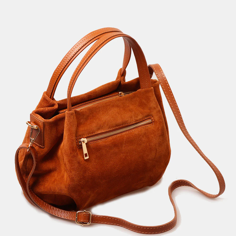 Borsa a Mano con Tracolla VIAVERDI in Camoscio color Cuoio Made in Italy linea Castiglione - Image 3