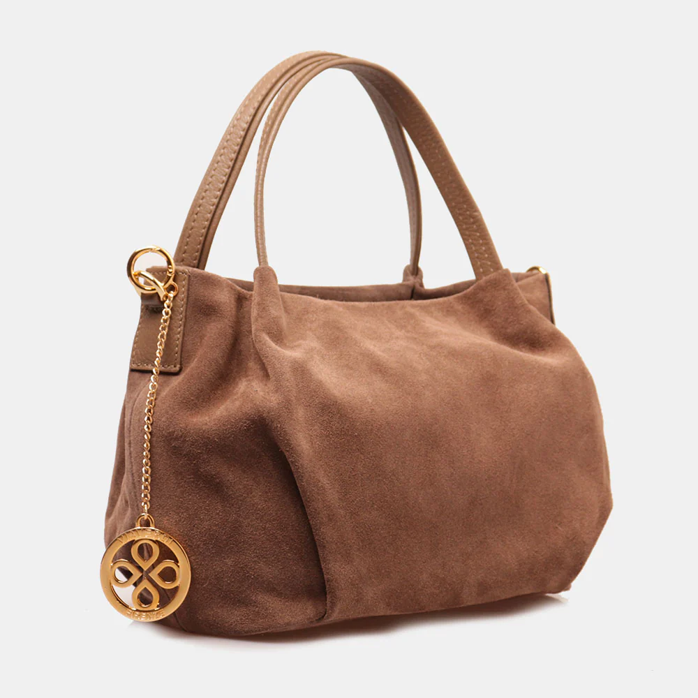 Borsa a Mano con Tracolla VIAVERDI in Camoscio Taupe Made in Italy linea Castiglione - Image 2