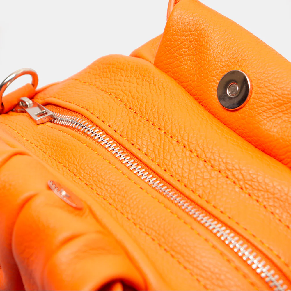 Borsa a Mano con Tracolla VIAVERDI in Pelle Arancio Made in Italy linea Certaldo - Image 6