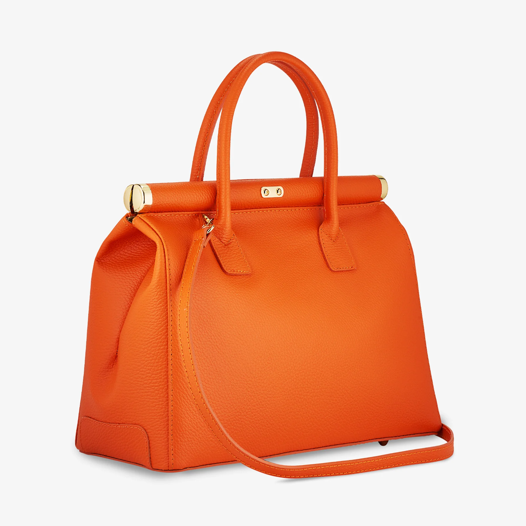 Borsa a Mano con Tracolla VIAVERDI in Pelle Arancione Made in Italy Linea Barga - Image 4