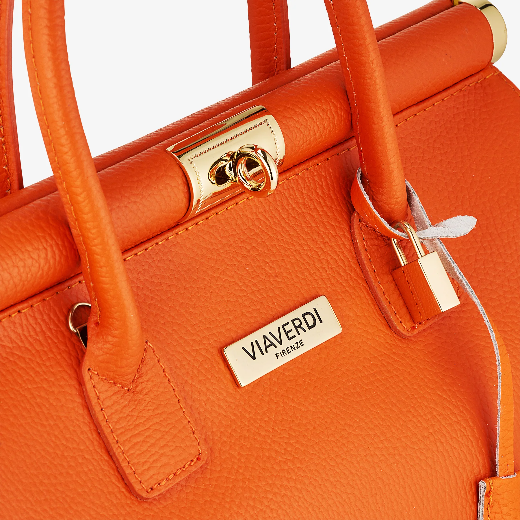 Borsa a Mano con Tracolla VIAVERDI in Pelle Arancione Made in Italy Linea Barga - Image 5