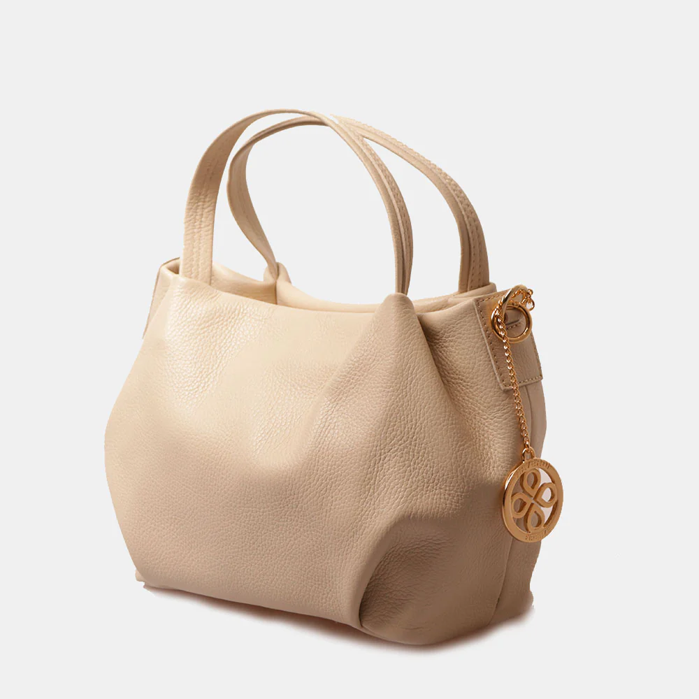 Borsa a Mano con Tracolla VIAVERDI in Pelle Beige Made in Italy linea Castiglione - Image 4