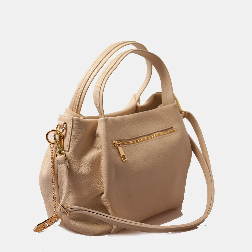 Borsa a Mano con Tracolla VIAVERDI in Pelle Beige Made in Italy linea Castiglione - Image 8
