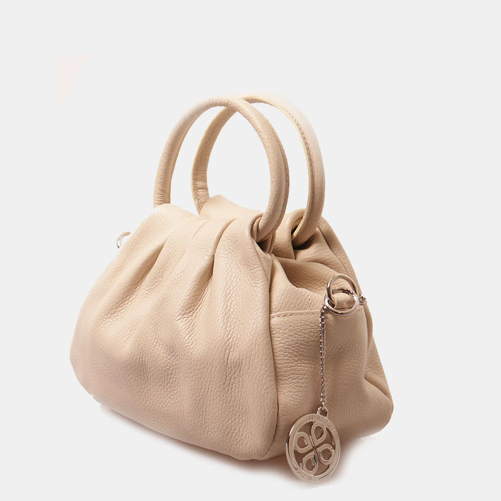 Borsa a Mano con Tracolla VIAVERDI in Pelle Beige Made in Italy linea Certaldo - Image 4