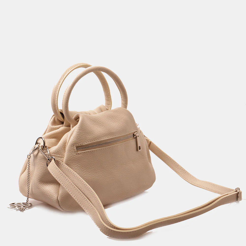 Borsa a Mano con Tracolla VIAVERDI in Pelle Beige Made in Italy linea Certaldo - Image 7
