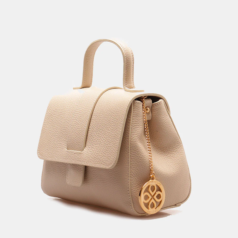 Borsa a Mano con Tracolla VIAVERDI in Pelle Beige Made in Italy linea Fiesole - Image 5