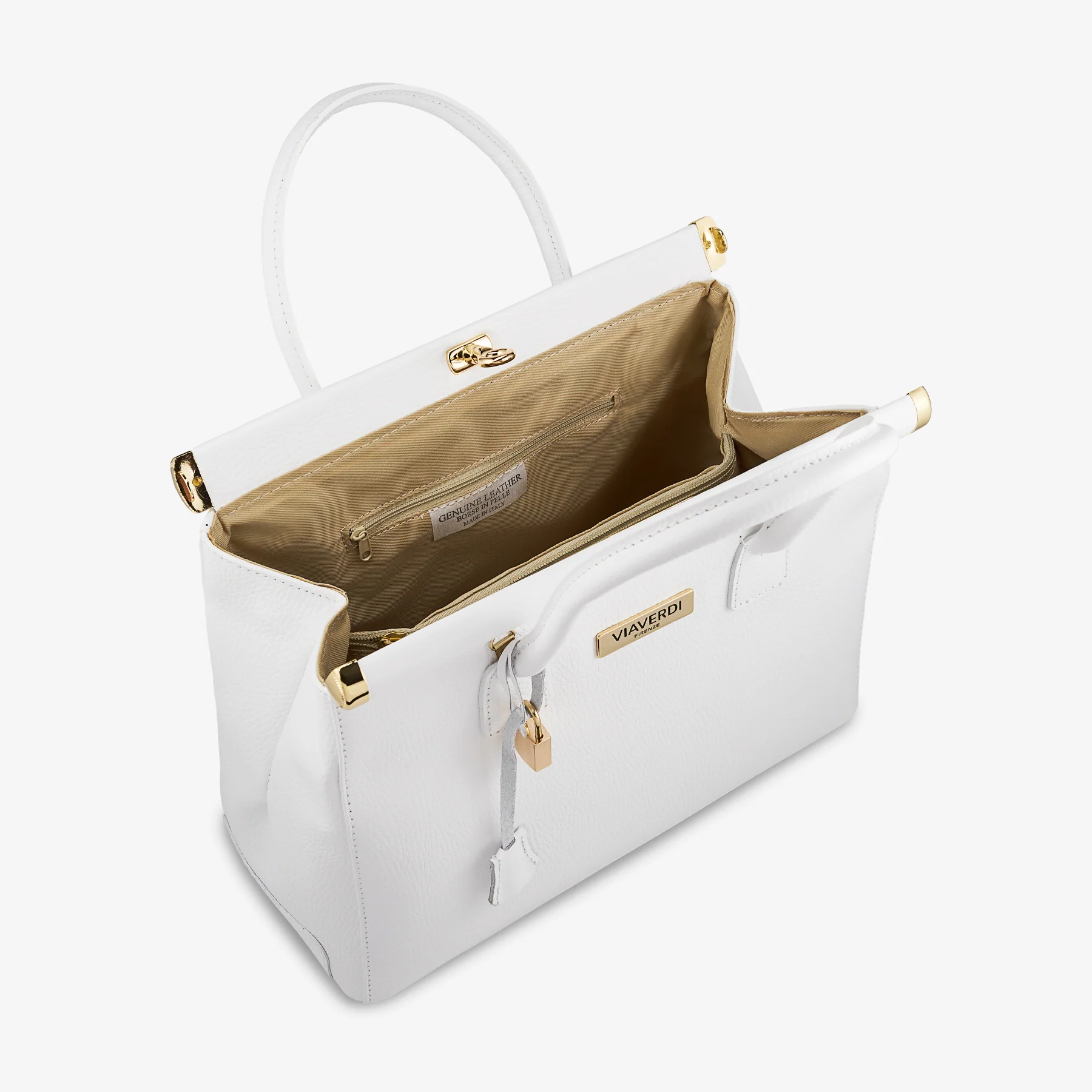 Borsa a Mano con Tracolla VIAVERDI in Pelle Bianca Made in Italy Linea Barga - Image 7
