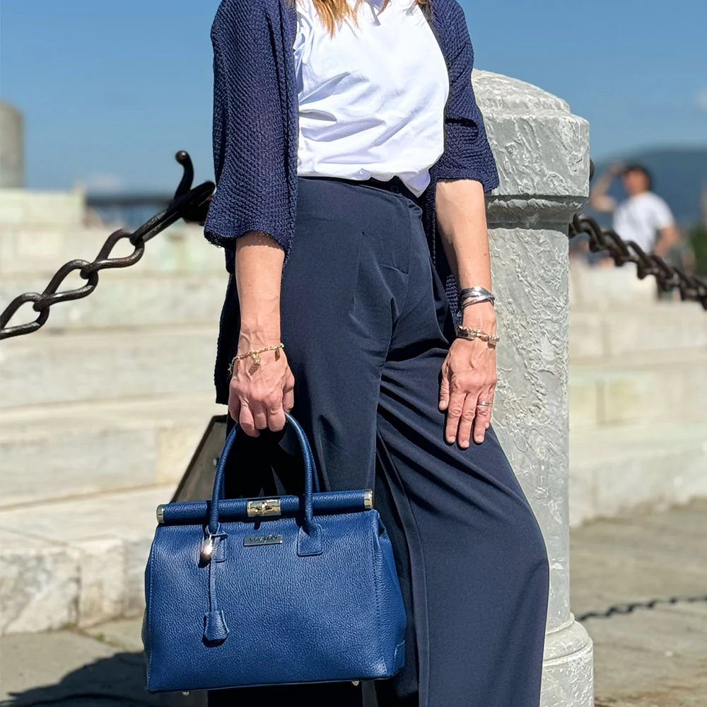 Borsa a Mano con Tracolla VIAVERDI in Pelle Bianca Made in Italy Linea Barga - Image 9