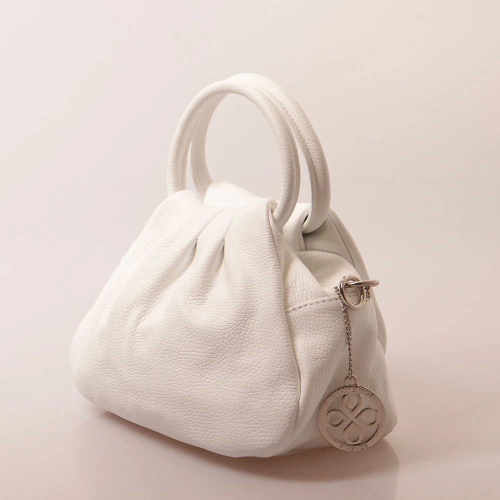 Borsa a Mano con Tracolla VIAVERDI in Pelle Bianca Made in Italy linea Certaldo - Image 4