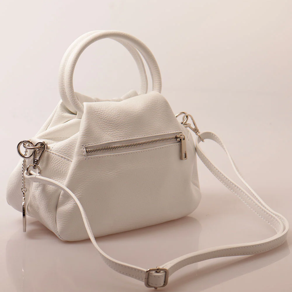 Borsa a Mano con Tracolla VIAVERDI in Pelle Bianca Made in Italy linea Certaldo - Image 5