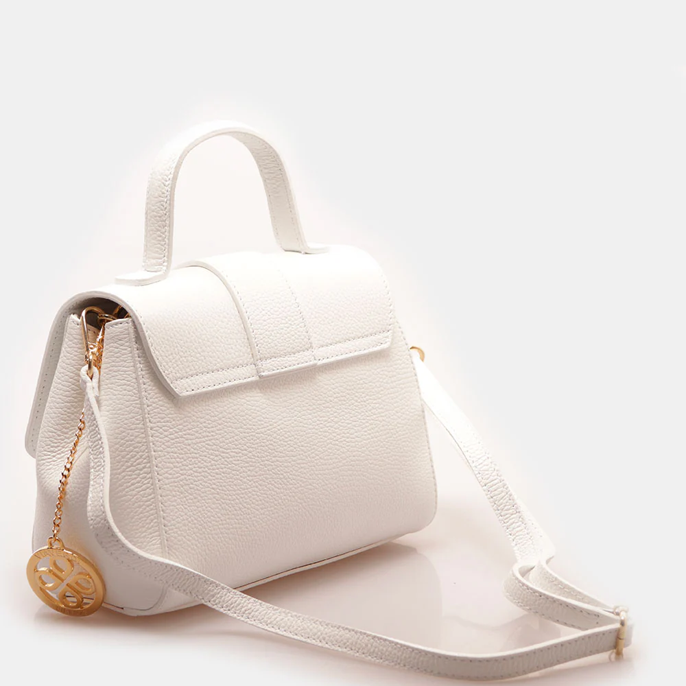Borsa a Mano con Tracolla VIAVERDI in Pelle Bianca Made in Italy linea Fiesole - Image 5