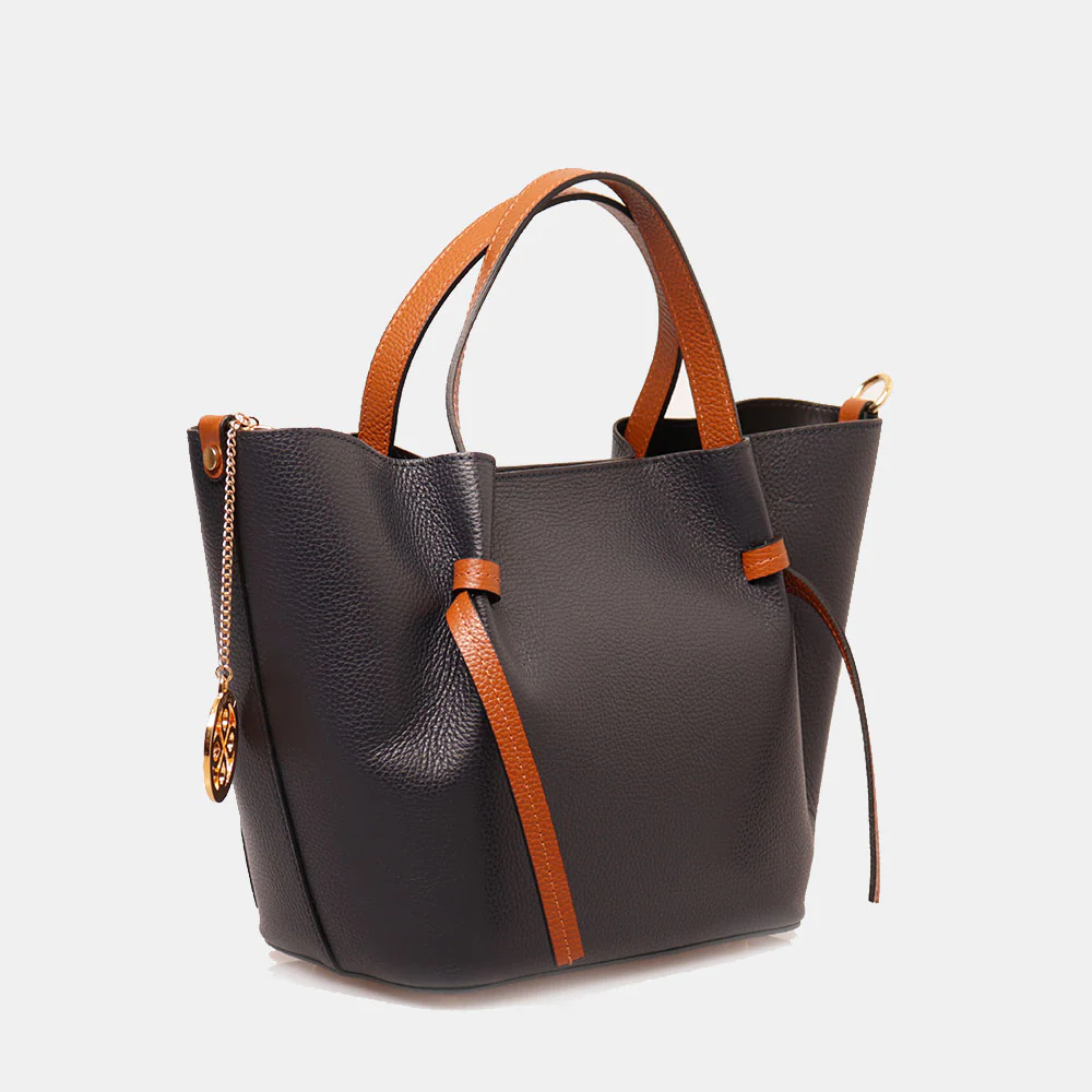 Borsa a Mano con Tracolla VIAVERDI in Pelle Blu e Marrone Made in Italy linea Castiglione - Image 2