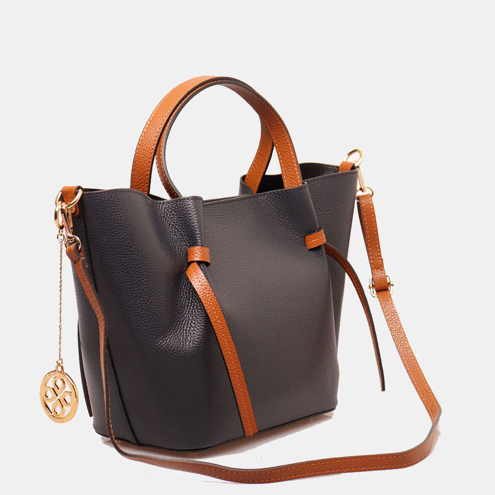 Borsa a Mano con Tracolla VIAVERDI in Pelle Blu e Marrone Made in Italy linea Castiglione - Image 3