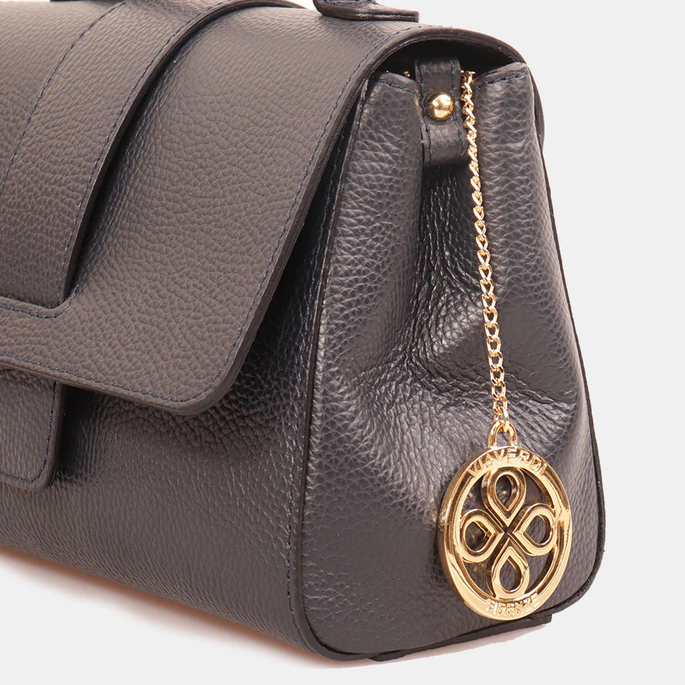 Borsa a Mano con Tracolla VIAVERDI in Pelle Blu Made in Italy linea Fiesole - Image 6