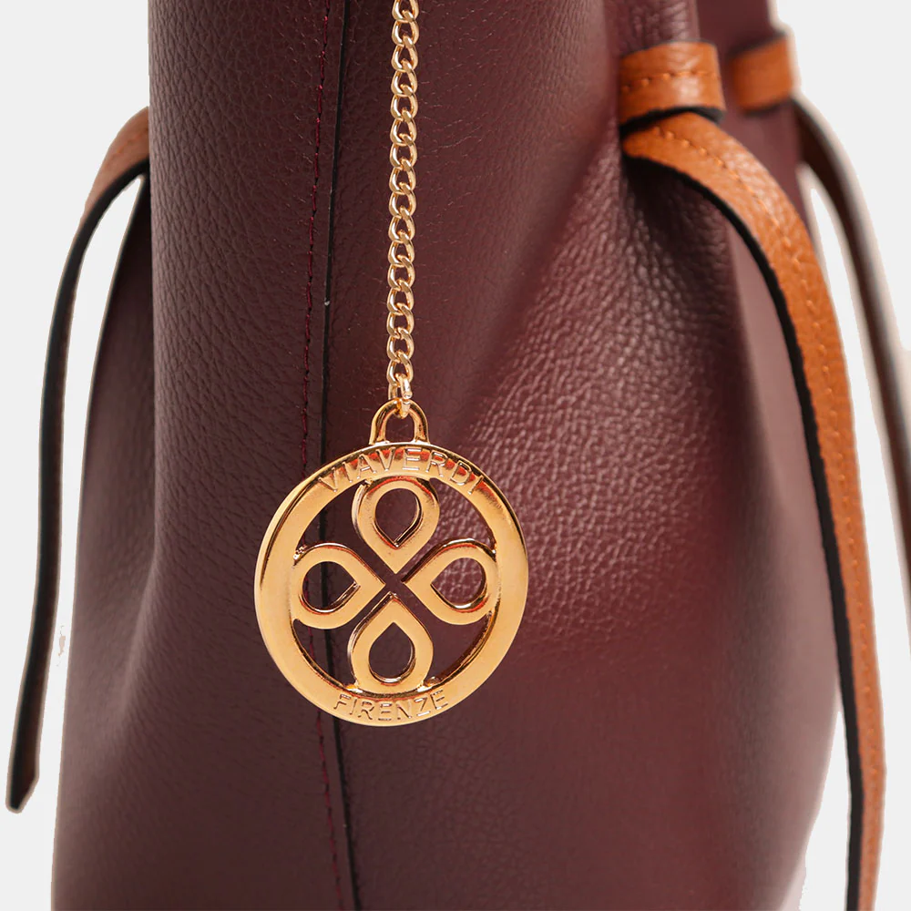 Borsa a Mano con Tracolla VIAVERDI in Pelle Bordeaux e Marrone Made in Italy linea Castiglione - Image 7