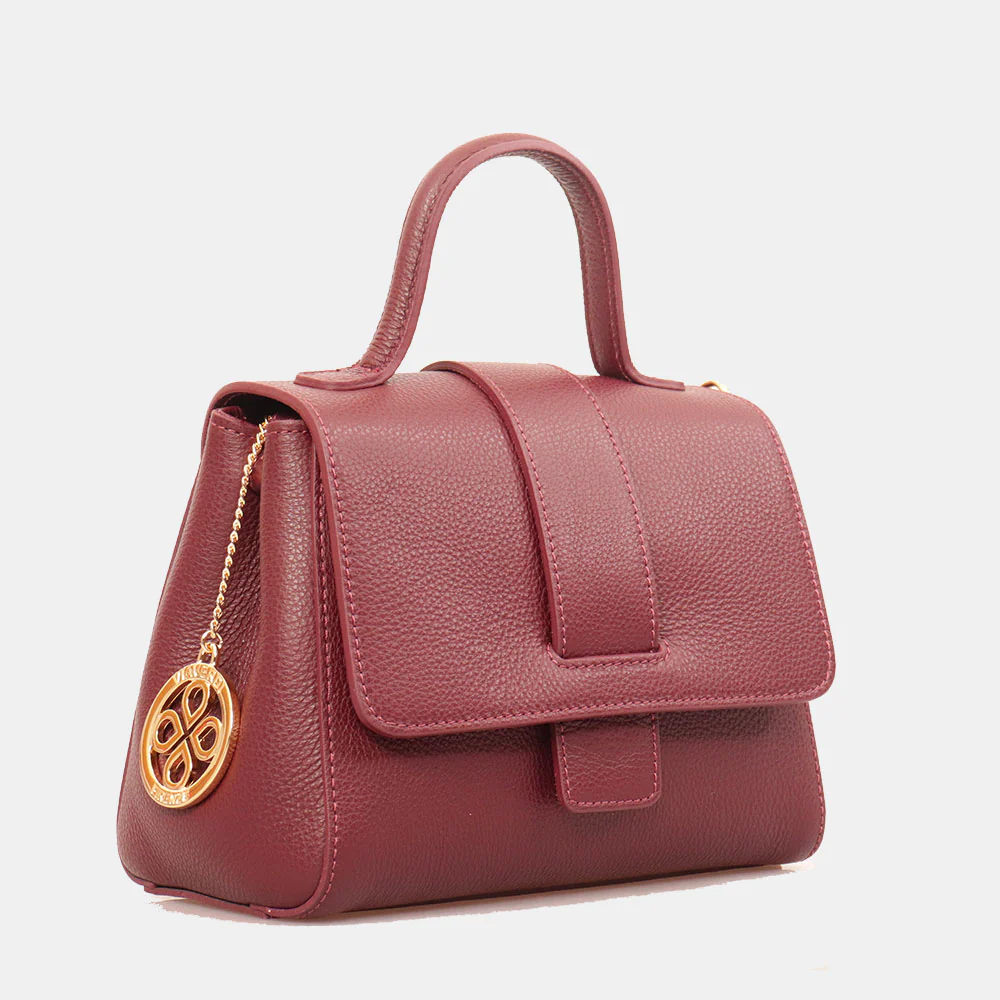 Borsa a Mano con Tracolla VIAVERDI in Pelle Bordeaux Made in Italy linea Fiesole - Image 4