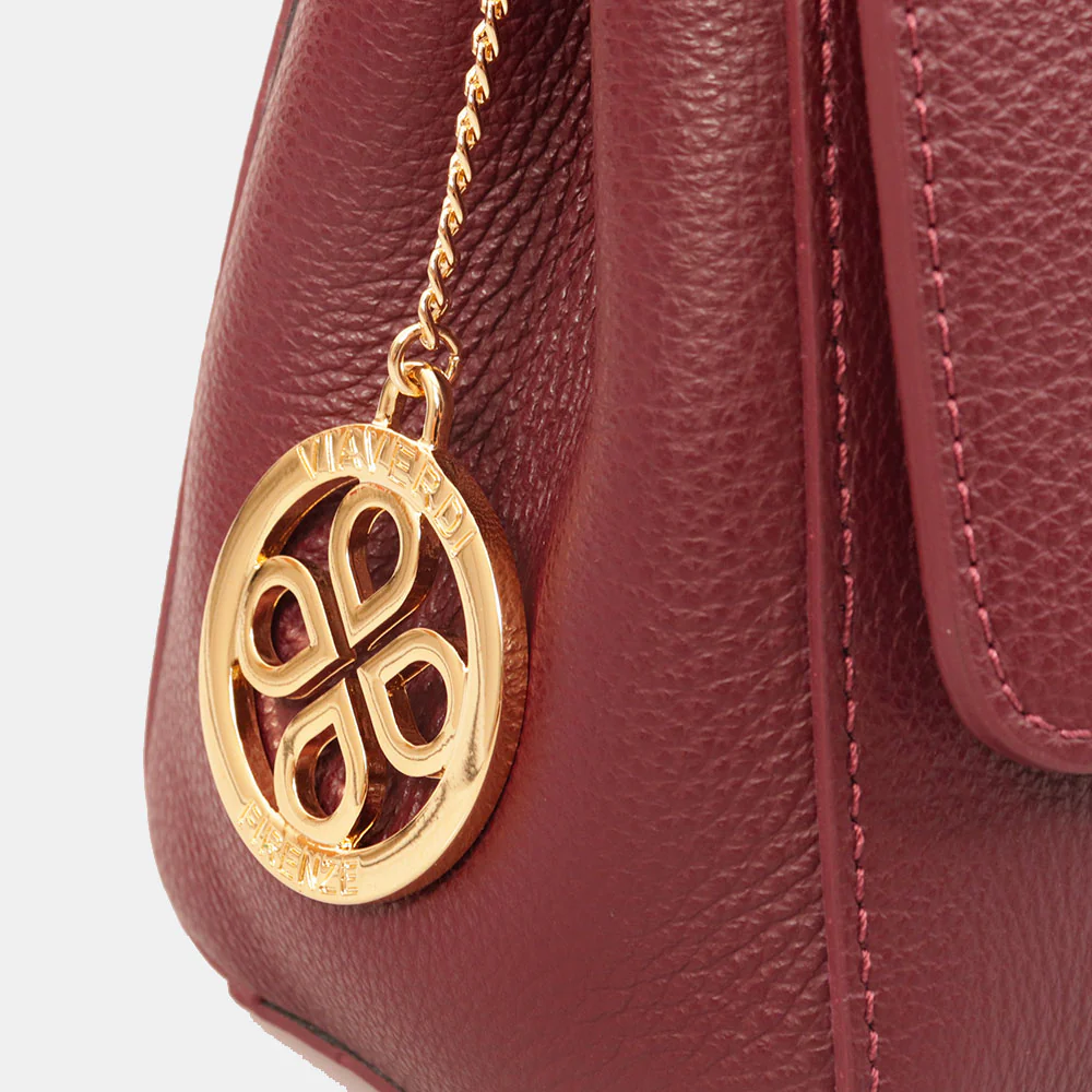 Borsa a Mano con Tracolla VIAVERDI in Pelle Bordeaux Made in Italy linea Fiesole - Image 6