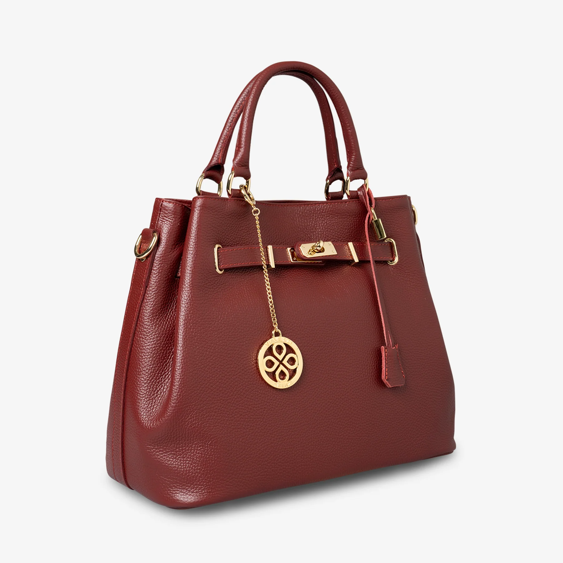 Borsa Grande a Mano con Tracolla VIAVERDI in Pelle Bordeaux Made in Italy linea Artimino - Image 4