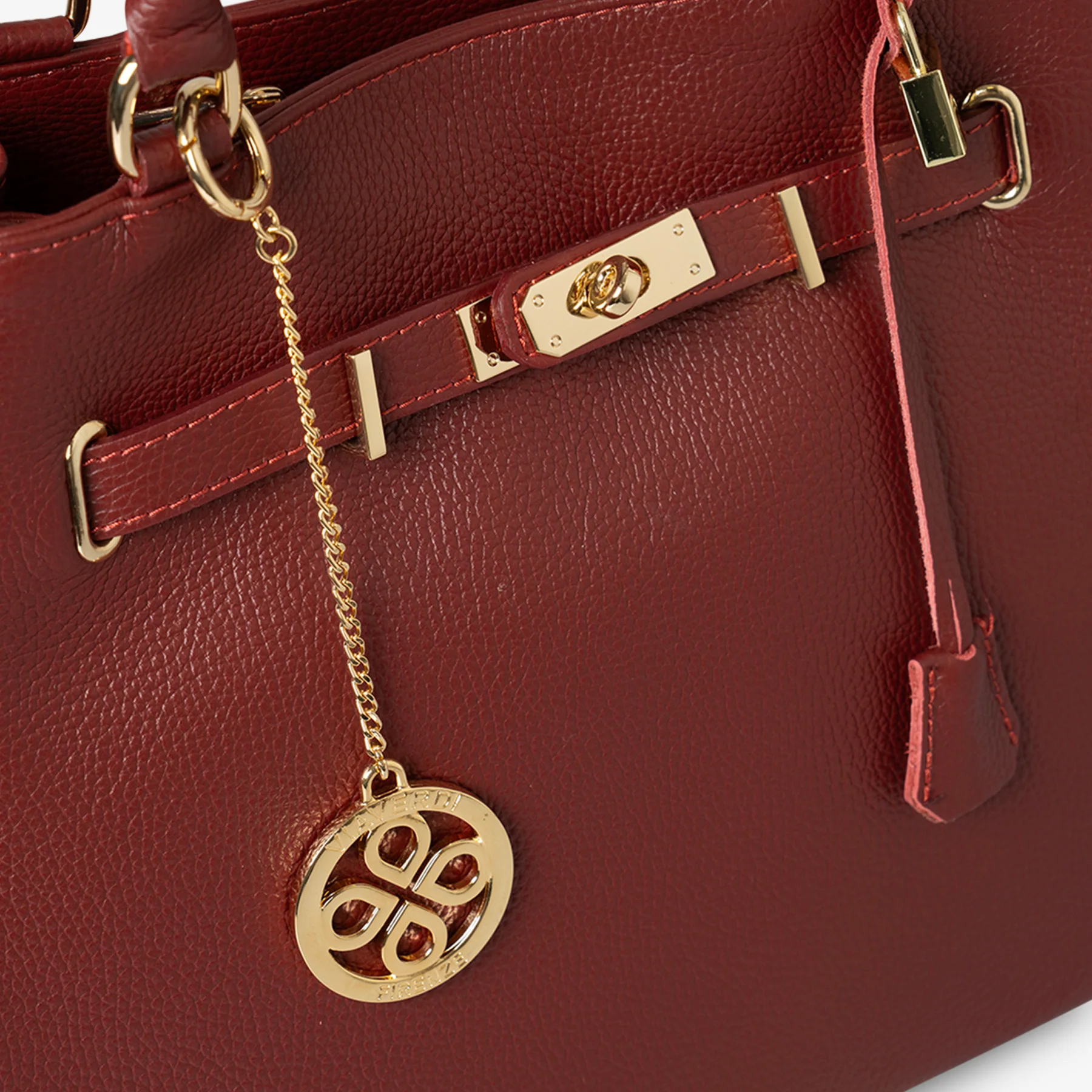 Borsa Grande a Mano con Tracolla VIAVERDI in Pelle Bordeaux Made in Italy linea Artimino - Image 6