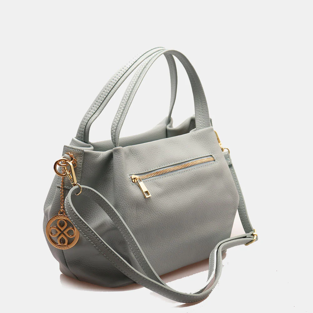 Borsa a Mano con Tracolla VIAVERDI in Pelle Celeste Avio Made in Italy linea Castiglione - Image 4