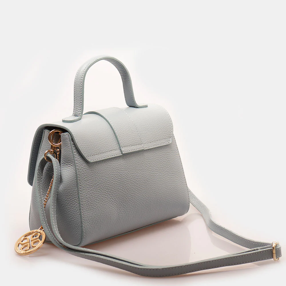 Borsa a Mano con Tracolla VIAVERDI in Pelle Celeste Avio Made in Italy linea Fiesole - Image 5