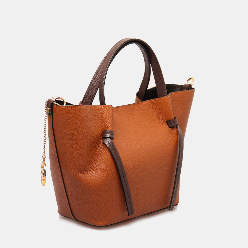 Borsa a Mano con Tracolla VIAVERDI in Pelle Cuoio e Marrone Made in Italy linea Castiglione - Image 2