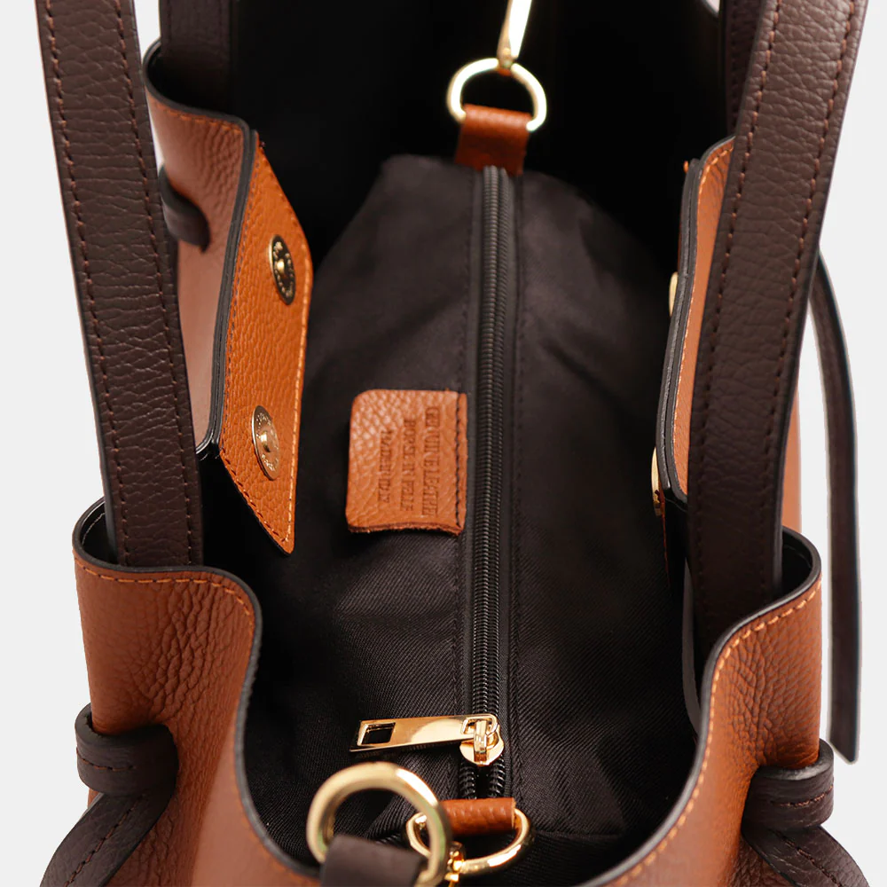 Borsa a Mano con Tracolla VIAVERDI in Pelle Cuoio e Marrone Made in Italy linea Castiglione - Image 5
