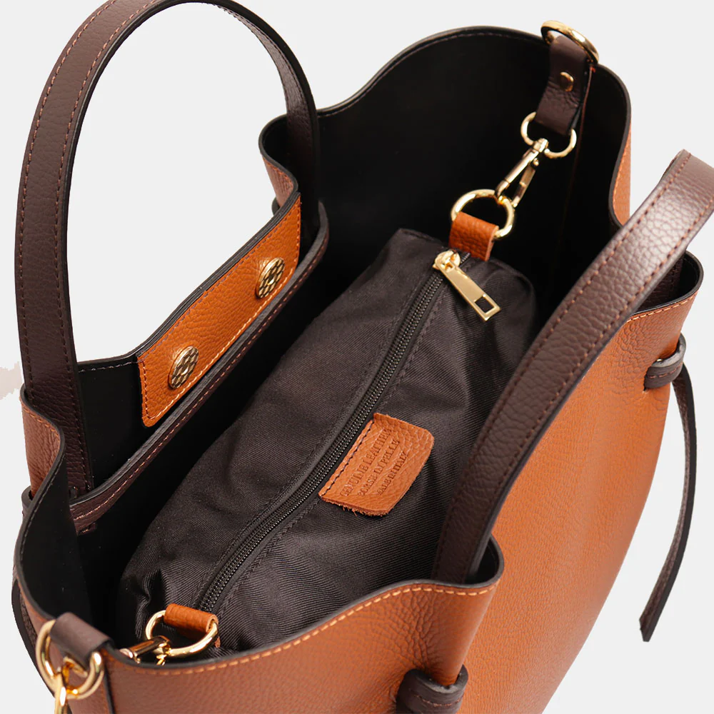Borsa a Mano con Tracolla VIAVERDI in Pelle Cuoio e Marrone Made in Italy linea Castiglione - Image 6