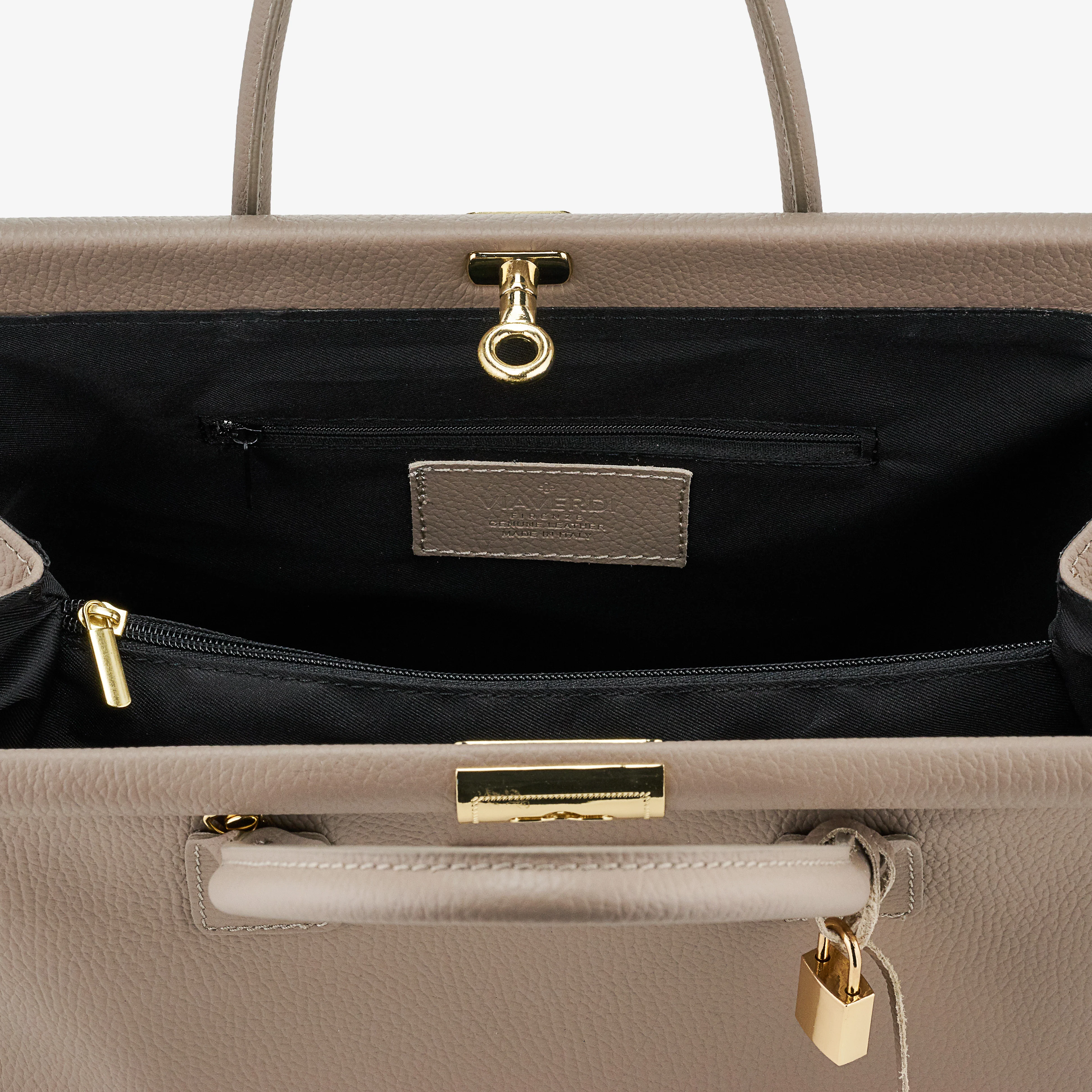 Borsa a Mano con Tracolla VIAVERDI in Pelle Fango Made in Italy Linea Barga - Image 4