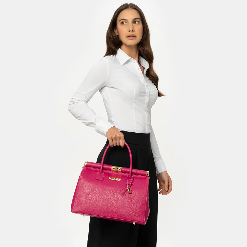 Borsa a Mano con Tracolla VIAVERDI in Pelle Fucsia Made in Italy Linea Barga - Image 2