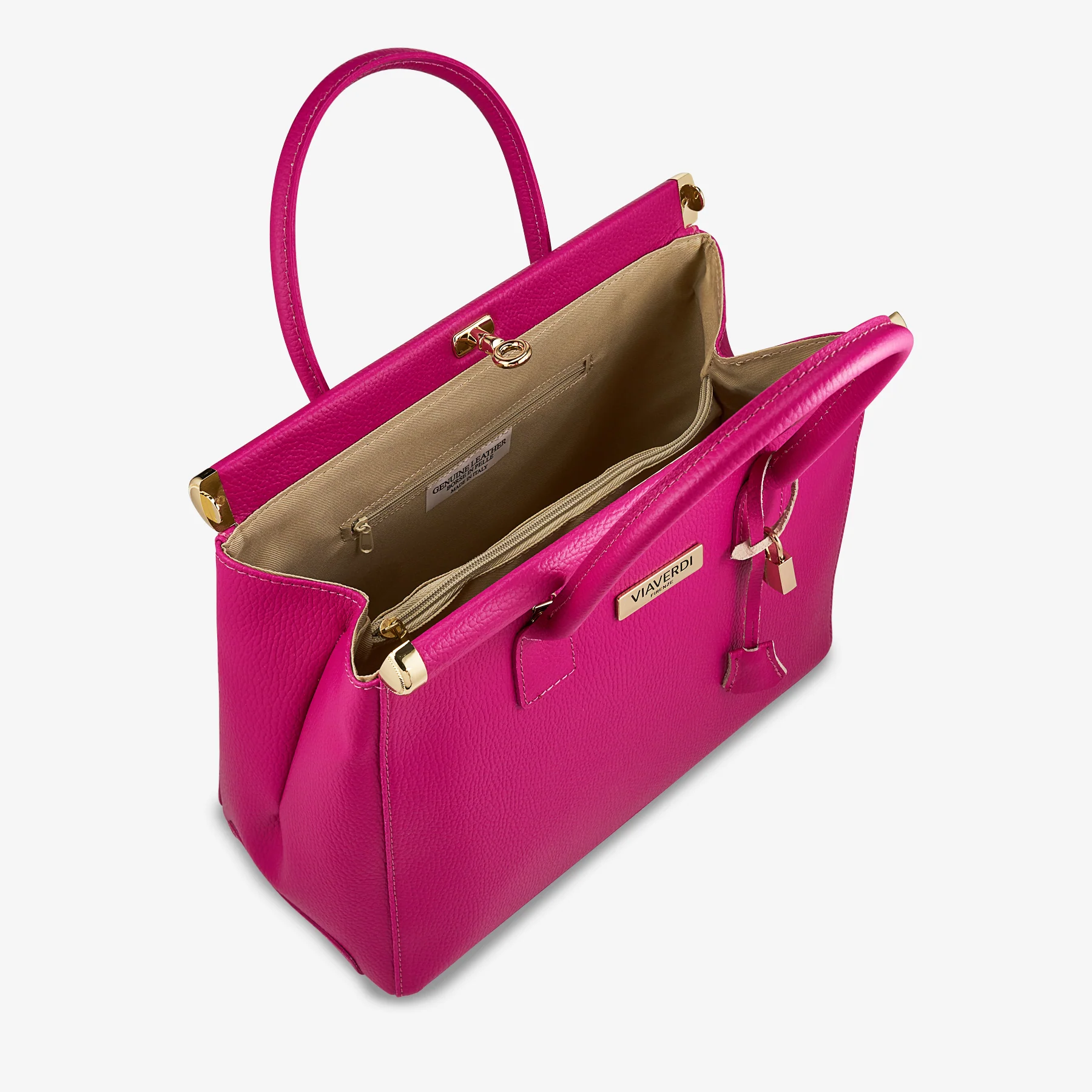 Borsa a Mano con Tracolla VIAVERDI in Pelle Fucsia Made in Italy Linea Barga - Image 6