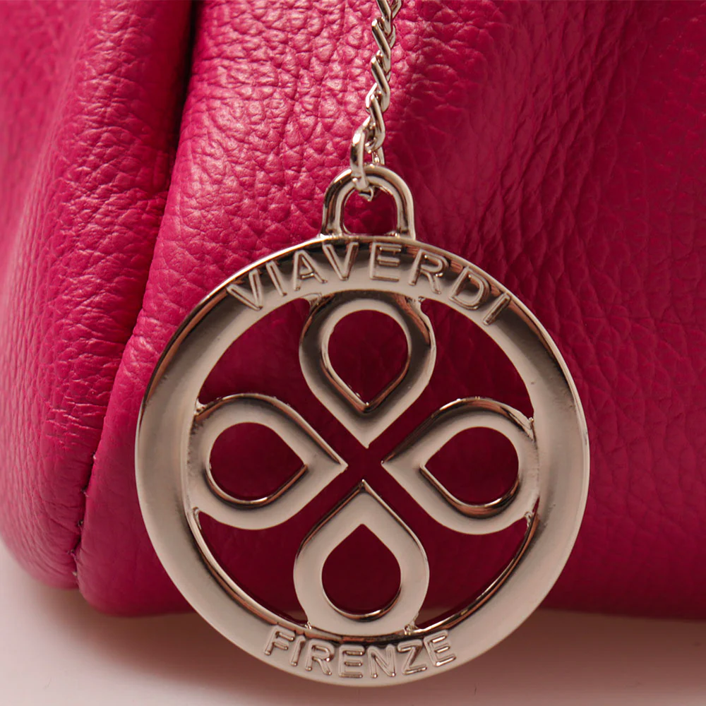 Borsa a Mano con Tracolla VIAVERDI in Pelle Fucsia Made in Italy linea Certaldo - Image 5