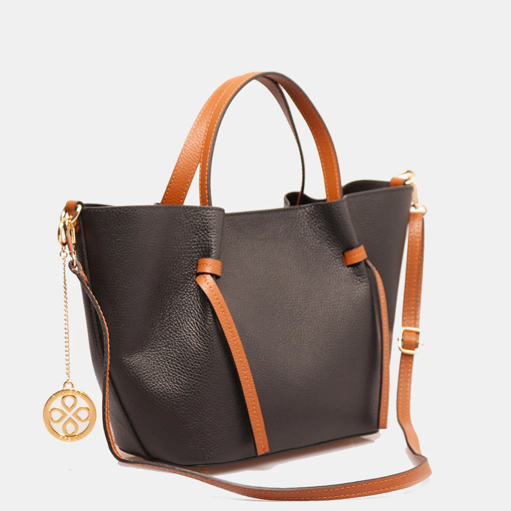 Borsa a Mano con Tracolla VIAVERDI in Pelle Nera e Marrone Made in Italy linea Castiglione - Image 3