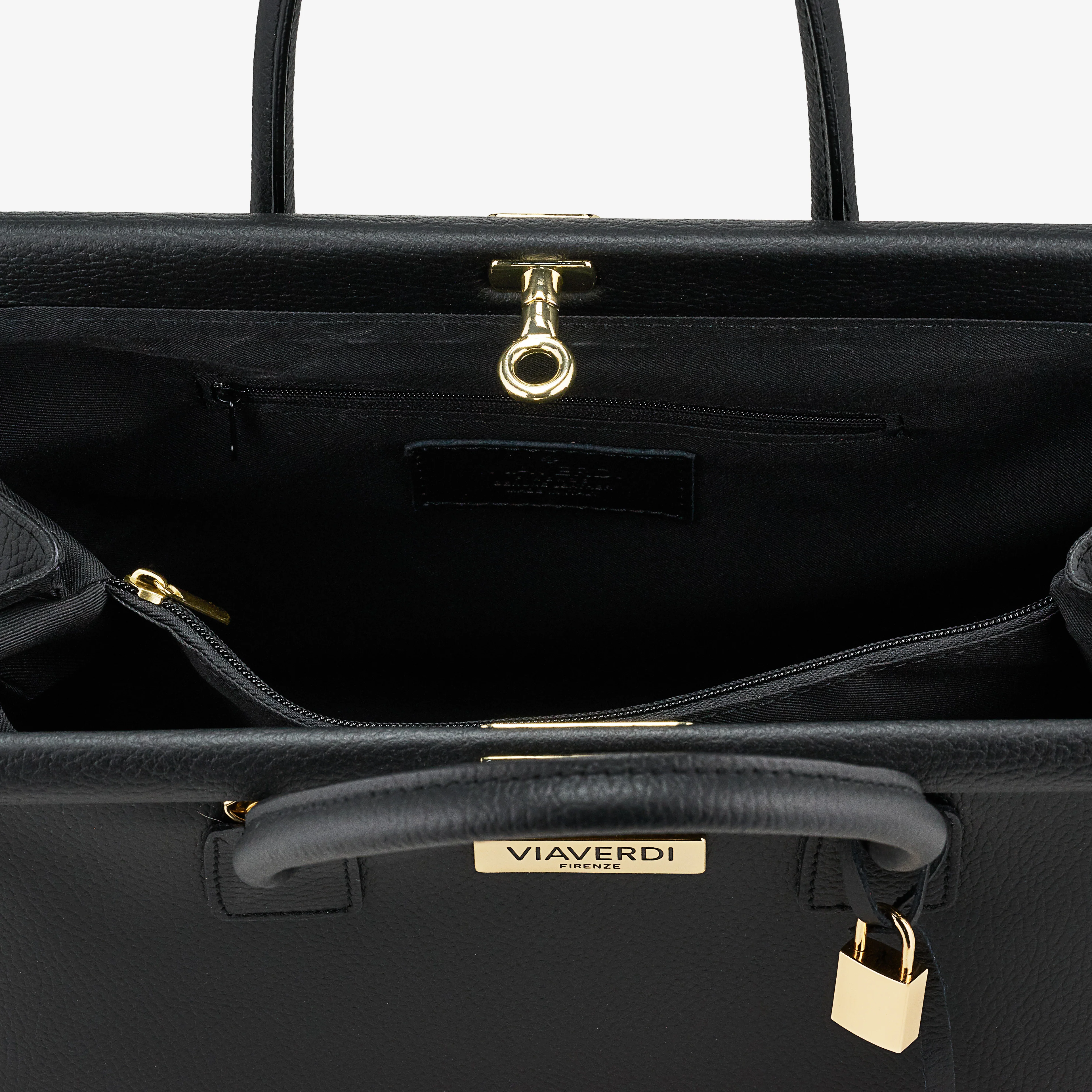 Borsa a Mano con Tracolla VIAVERDI in Pelle Nera Made in Italy Linea Barga - Image 5