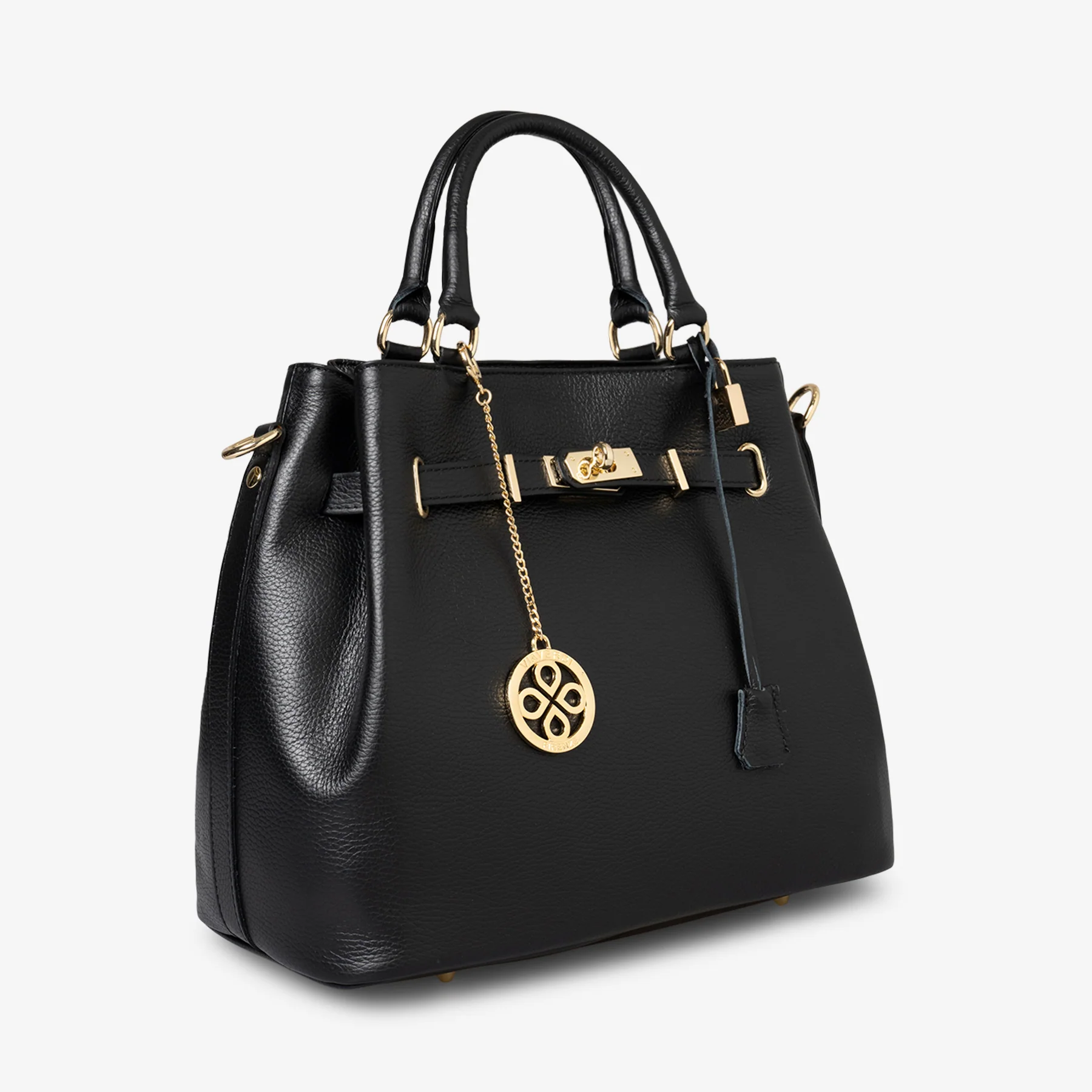 Borsa Grande a Mano con Tracolla VIAVERDI in Pelle Nera Made in Italy linea Artimino - Image 3