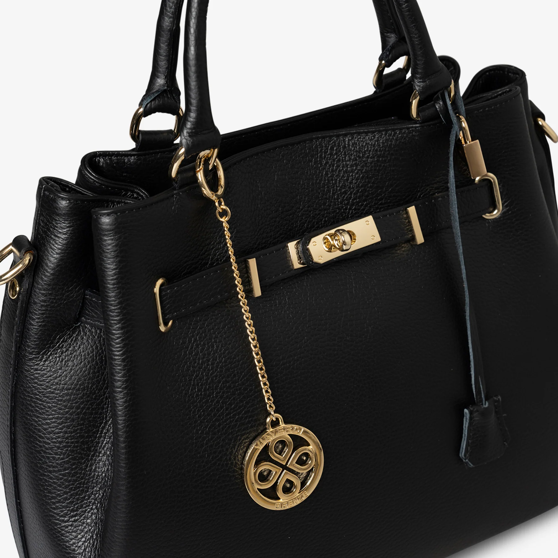 Borsa Grande a Mano con Tracolla VIAVERDI in Pelle Nera Made in Italy linea Artimino - Image 5