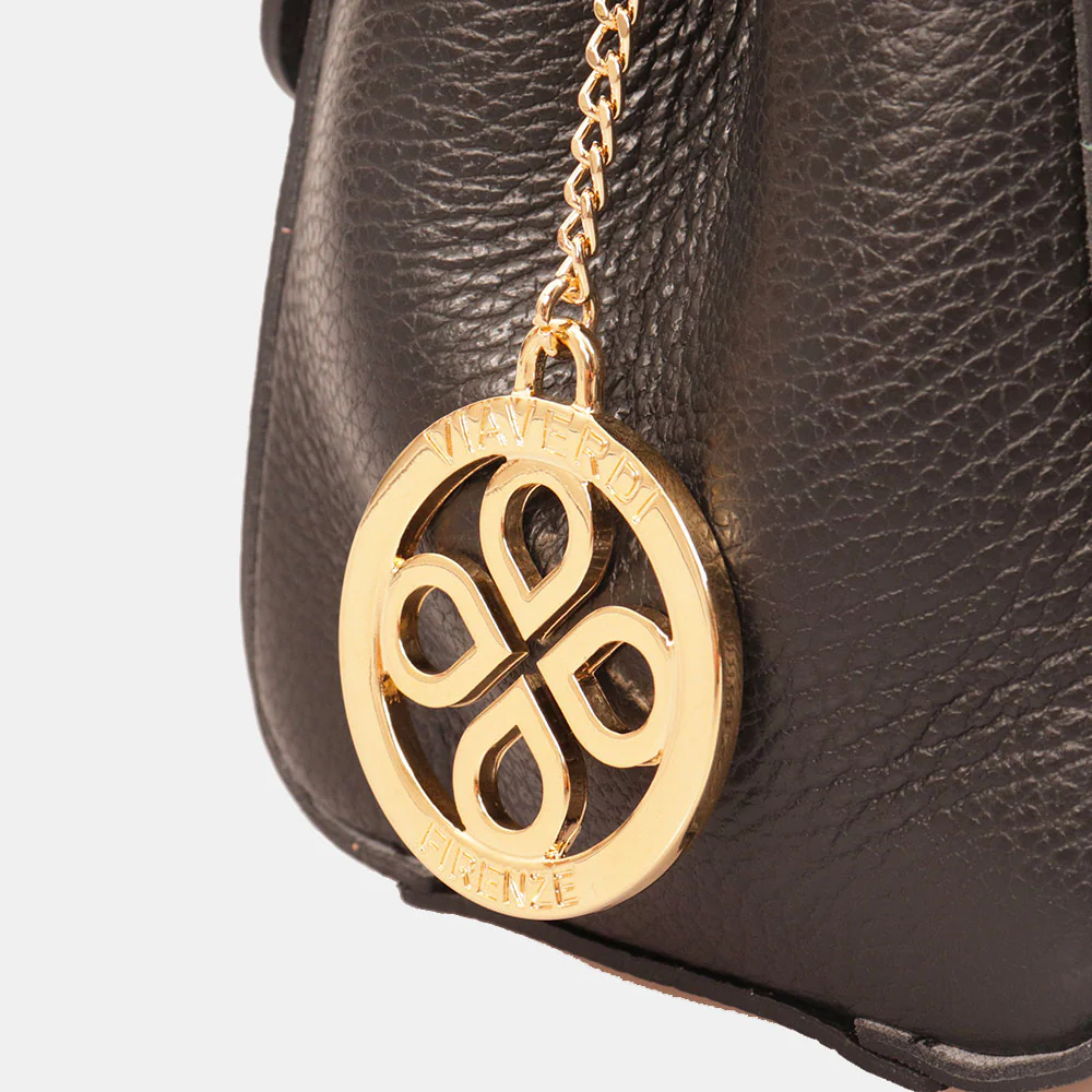 Borsa a Mano con Tracolla VIAVERDI in Pelle Nera Made in Italy linea Fiesole - Image 9