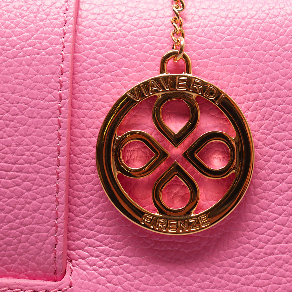 Borsa a Mano con Tracolla VIAVERDI in Pelle Rosa Made in Italy linea Fiesole - Image 8