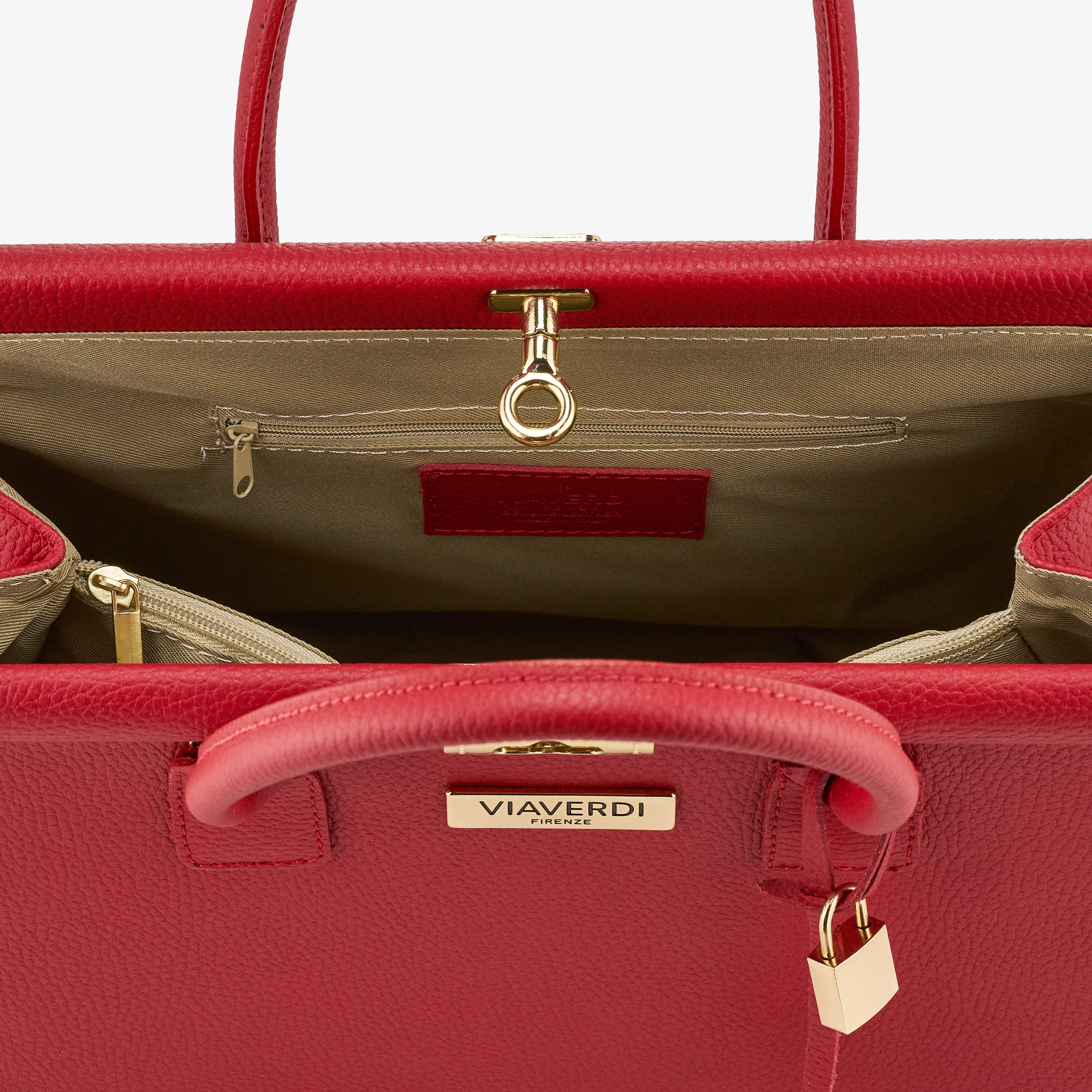 Borsa a Mano con Tracolla VIAVERDI in Pelle Rossa Made in Italy Linea Barga - Image 4