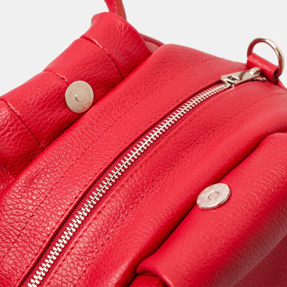 Borsa a Mano con Tracolla VIAVERDI in Pelle Rossa Made in Italy linea Certaldo - Image 6