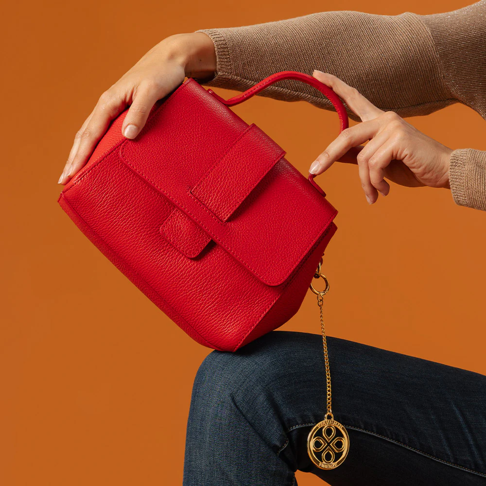 Borsa a Mano con Tracolla VIAVERDI in Pelle Rosa Made in Italy linea Fiesole - Image 9