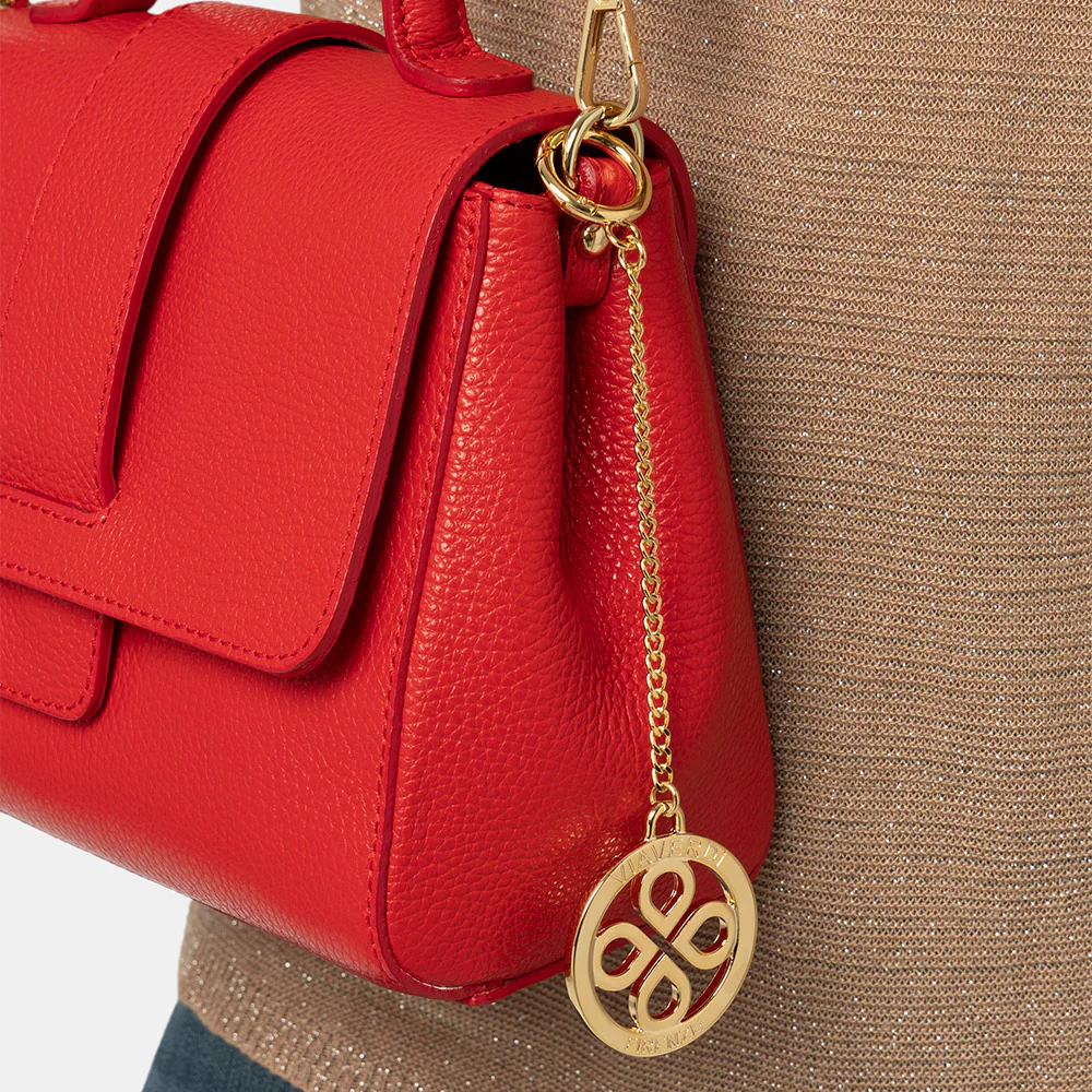 Borsa a Mano con Tracolla VIAVERDI in Pelle Rossa Made in Italy linea Fiesole - Image 6