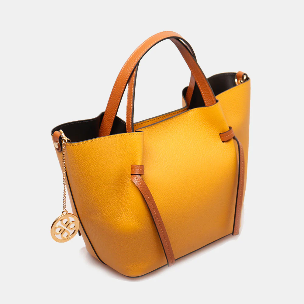 Borsa a Mano con Tracolla VIAVERDI in Pelle Senape e Marrone Made in Italy linea Castiglione - Image 2