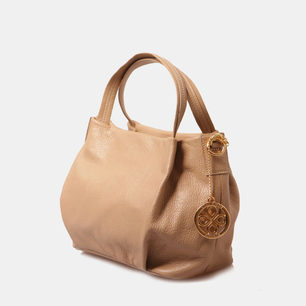 Borsa a Mano con Tracolla VIAVERDI in Pelle Taupe Made in Italy linea Castiglione - Image 4