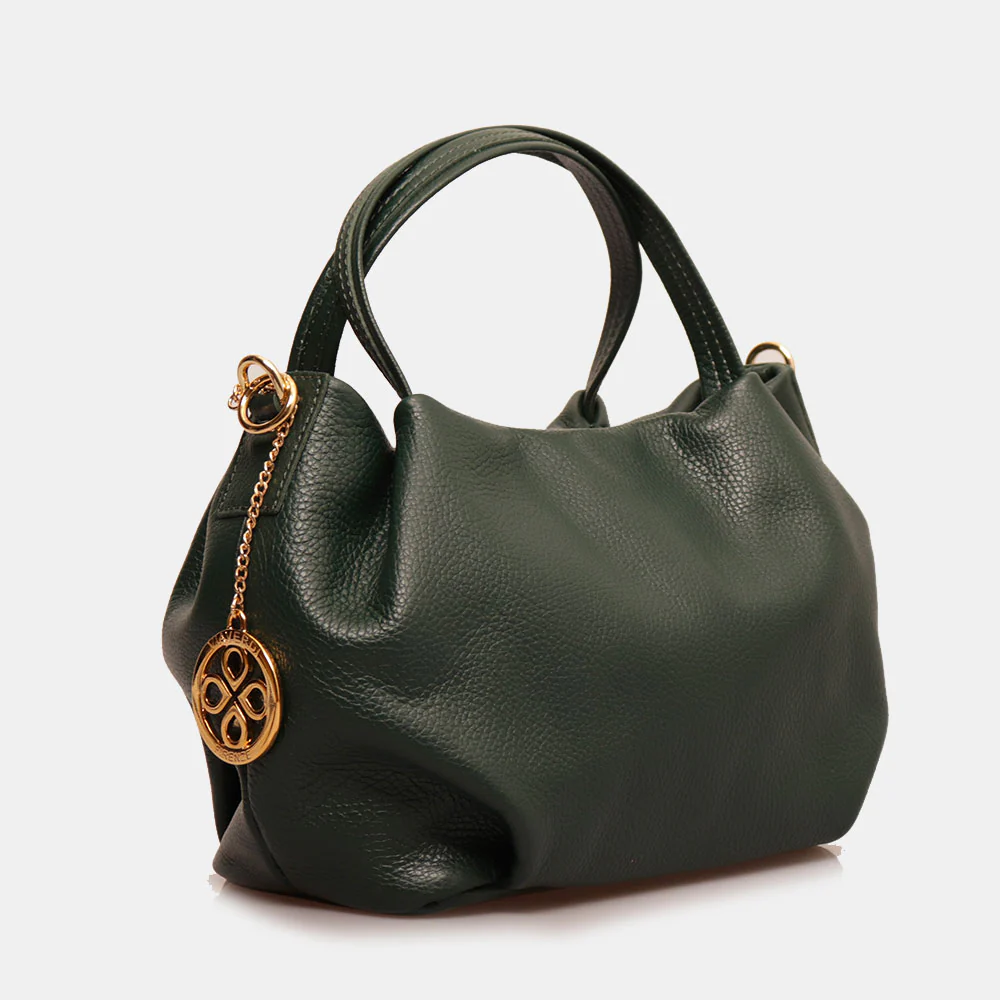 Borsa a Mano con Tracolla VIAVERDI in Pelle Verde Bosco Made in Italy linea Castiglione - Image 3