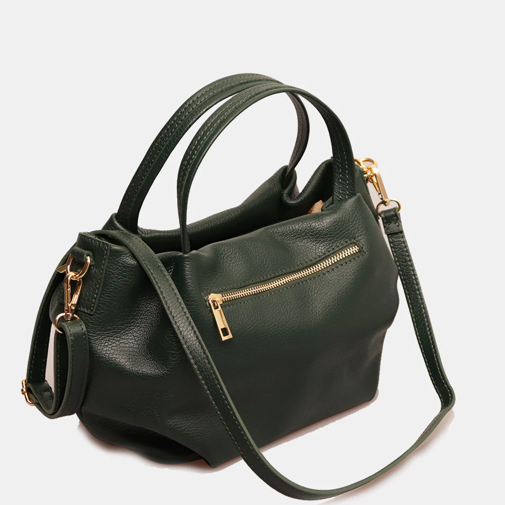 Borsa a Mano con Tracolla VIAVERDI in Pelle Verde Bosco Made in Italy linea Castiglione - Image 4