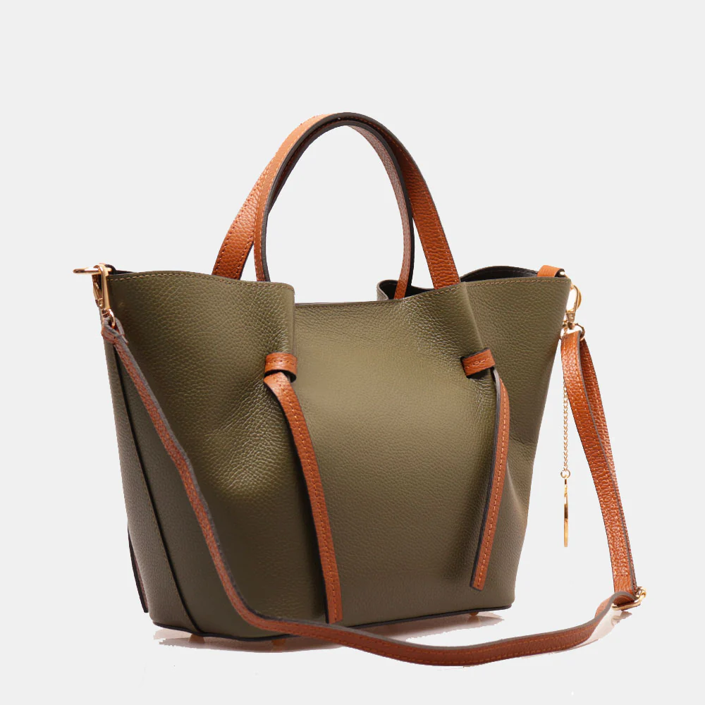 Borsa a Mano con Tracolla VIAVERDI in Pelle Verde e Marrone Made in Italy linea Castiglione - Image 4